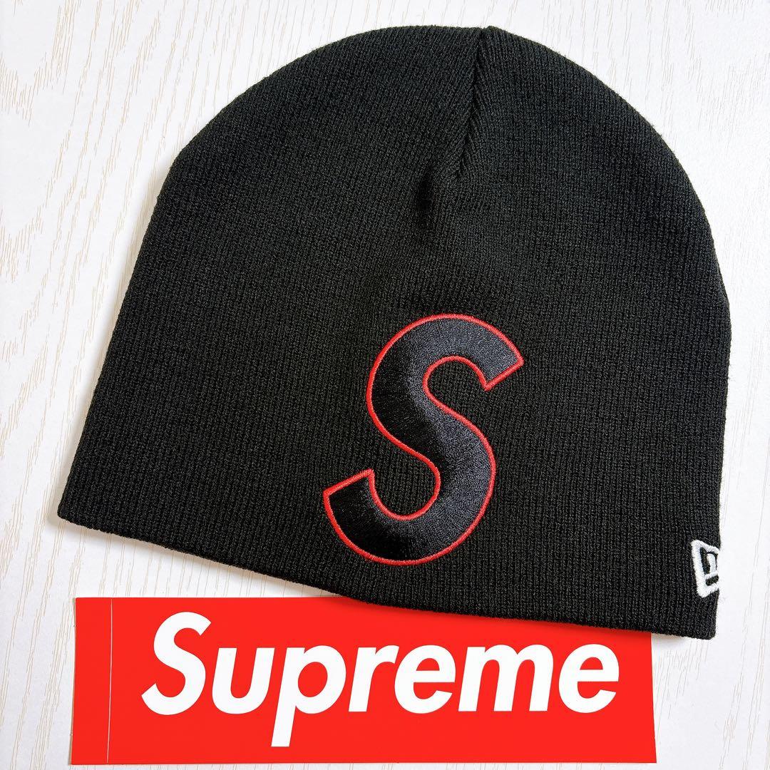 Supreme NEW ERA ニット帽　ビーニー　Sロゴ　ブラック　黒