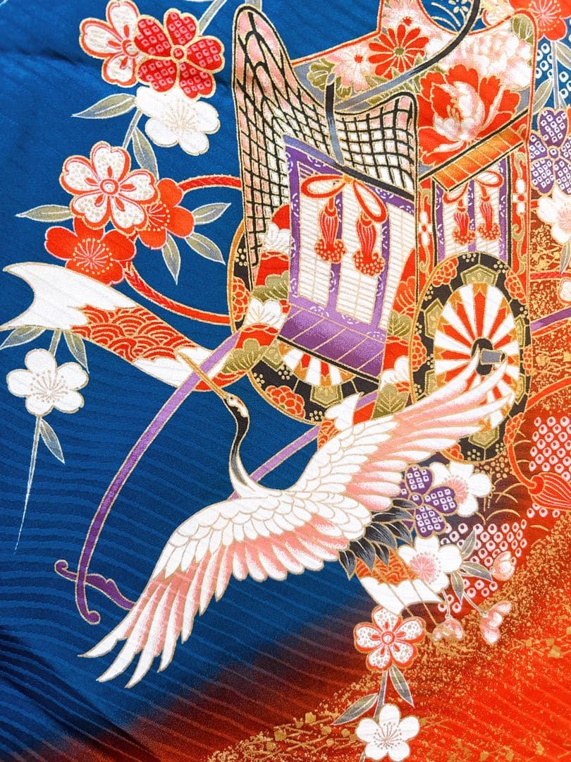 本格正絹着物♡七五三　7歳　女の子　フルセット　一式　藍色　鶴　古典柄