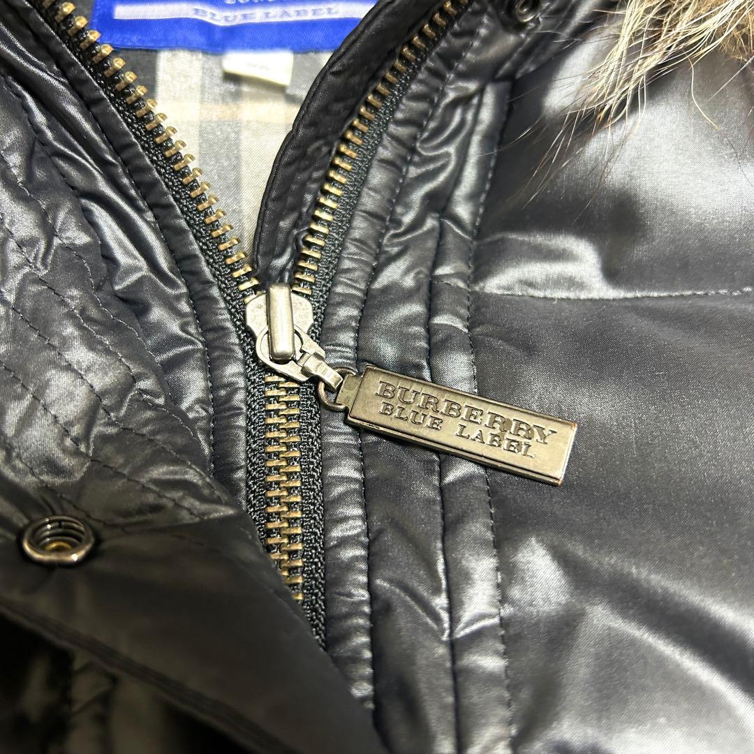 極美品✨ バーバリーブルーレーベル ダウンベスト ノバチェック ラクーンファー