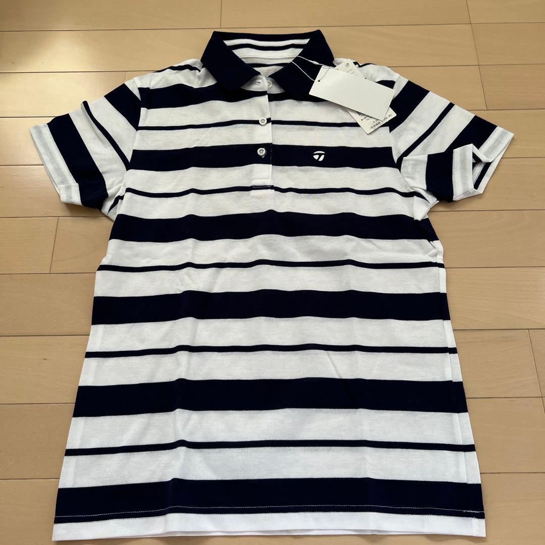 TaylorMade ネイビー/ホワイト ストライプ ポロシャツ M