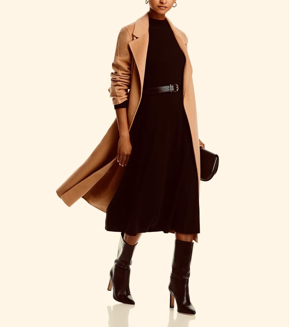 カシミヤ100%❤️モックネックAラインワンピースドレス❤️ダークブラウン