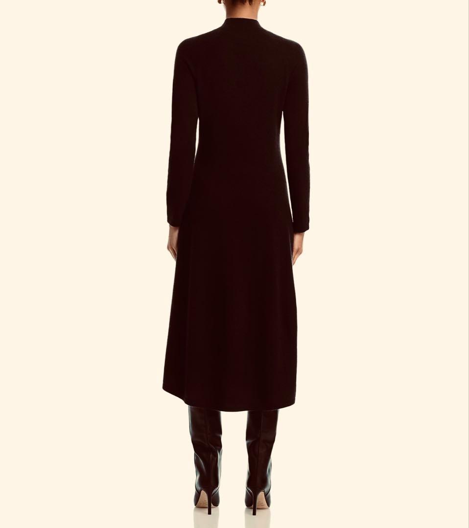 カシミヤ100%❤️モックネックAラインワンピースドレス❤️ダークブラウン