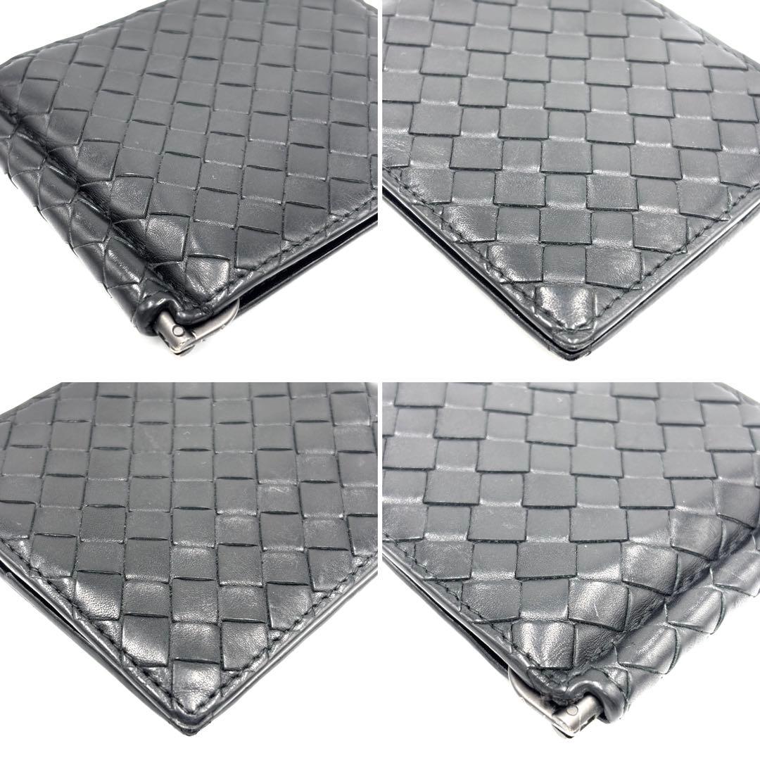 【美品】ボッテガヴェネタ マネークリップ イントレチャート レザー メンズ 黒