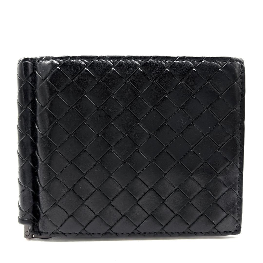 【美品】ボッテガヴェネタ マネークリップ イントレチャート レザー メンズ 黒