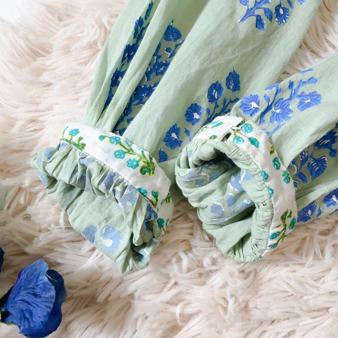 極美品ꕥヌキテパ 完売色 コットンボイルエスニックプリントギャザードレス M