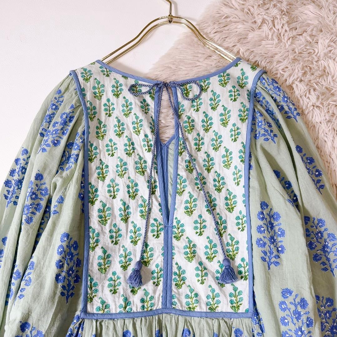 極美品ꕥヌキテパ 完売色 コットンボイルエスニックプリントギャザードレス M