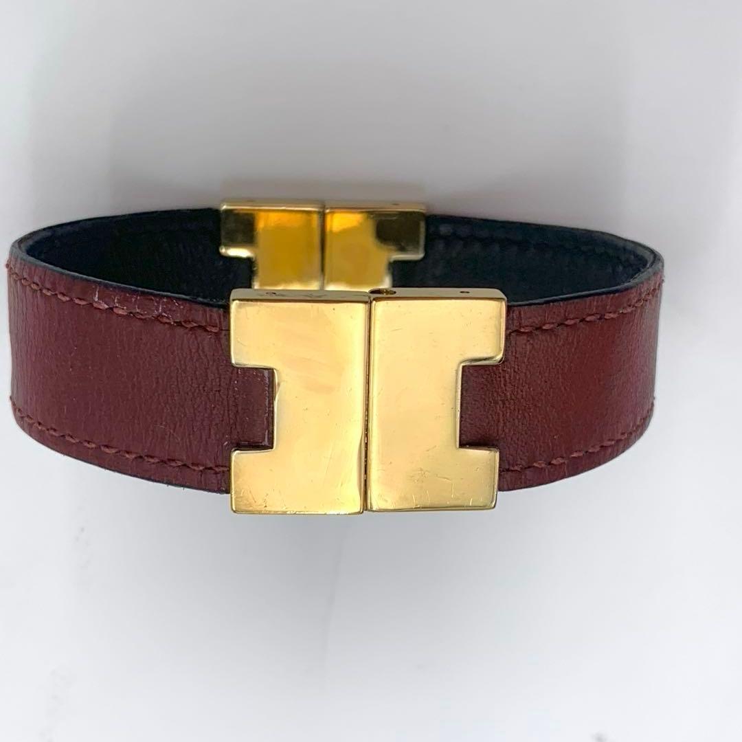 エルメス ルーリーブレス ゴールド金具 レザー ブラッグ ボルドー バングル