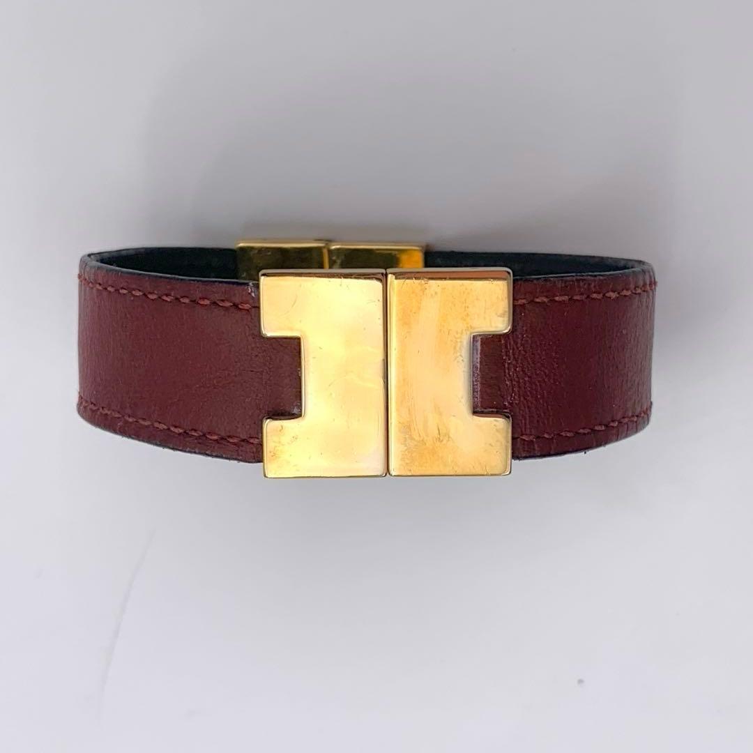 エルメス ルーリーブレス ゴールド金具 レザー ブラッグ ボルドー バングル