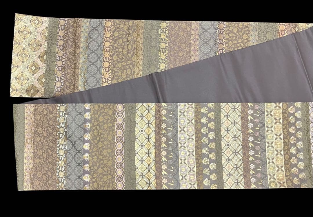 箔屋清兵衛 袋帯 双図柄 名物裂文様 全通日本の心 共箱 未使用 錆紫イ6305