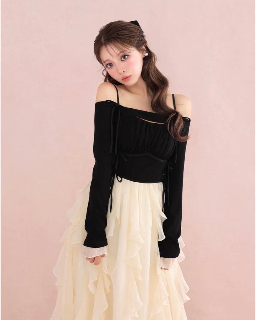 （完売品）m.me.eme ラッフルフリルシフォンドッキングワンピース