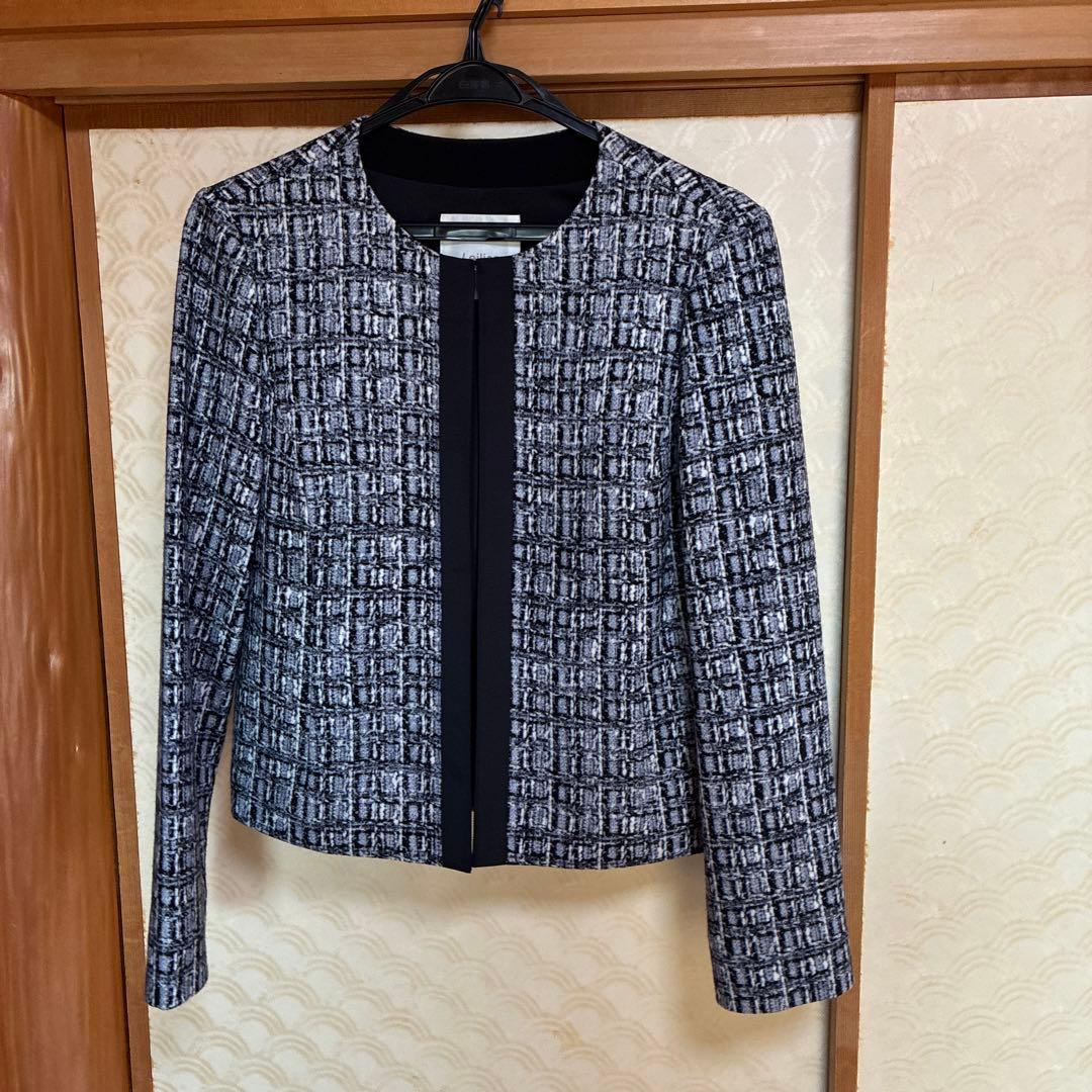 ノーカラーチェック柄ジャケット