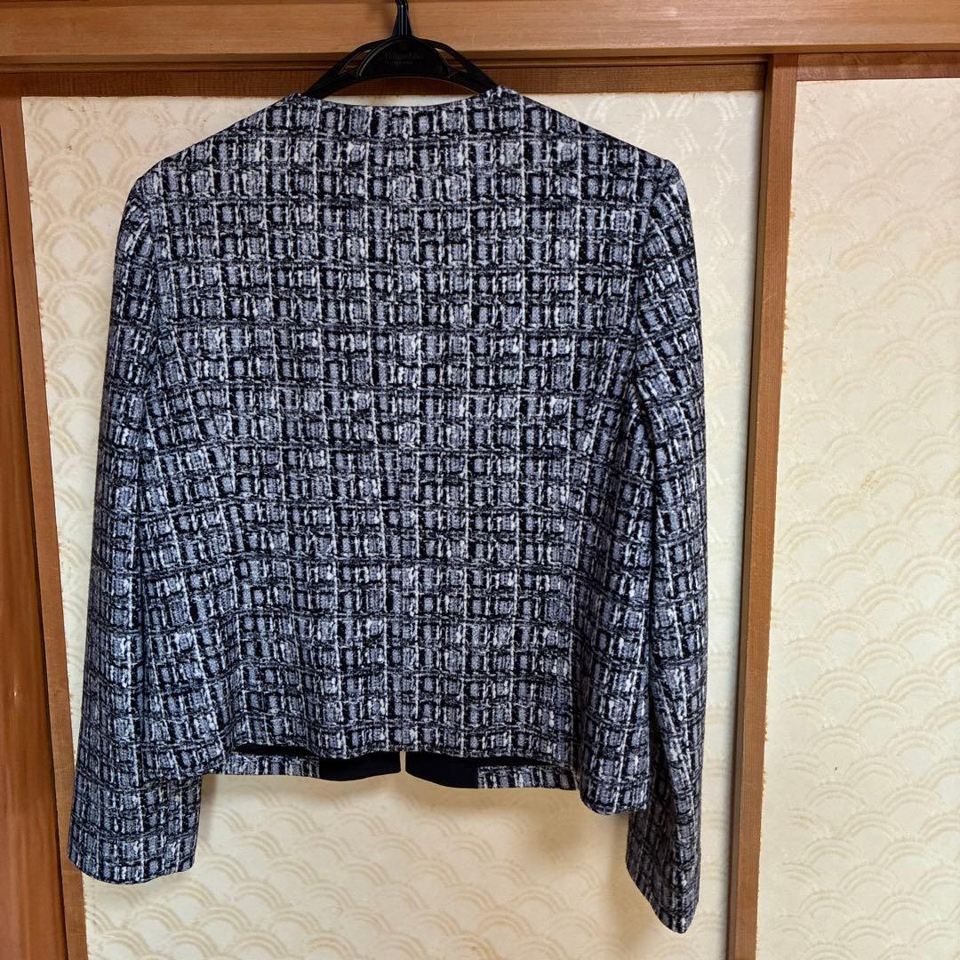 ノーカラーチェック柄ジャケット