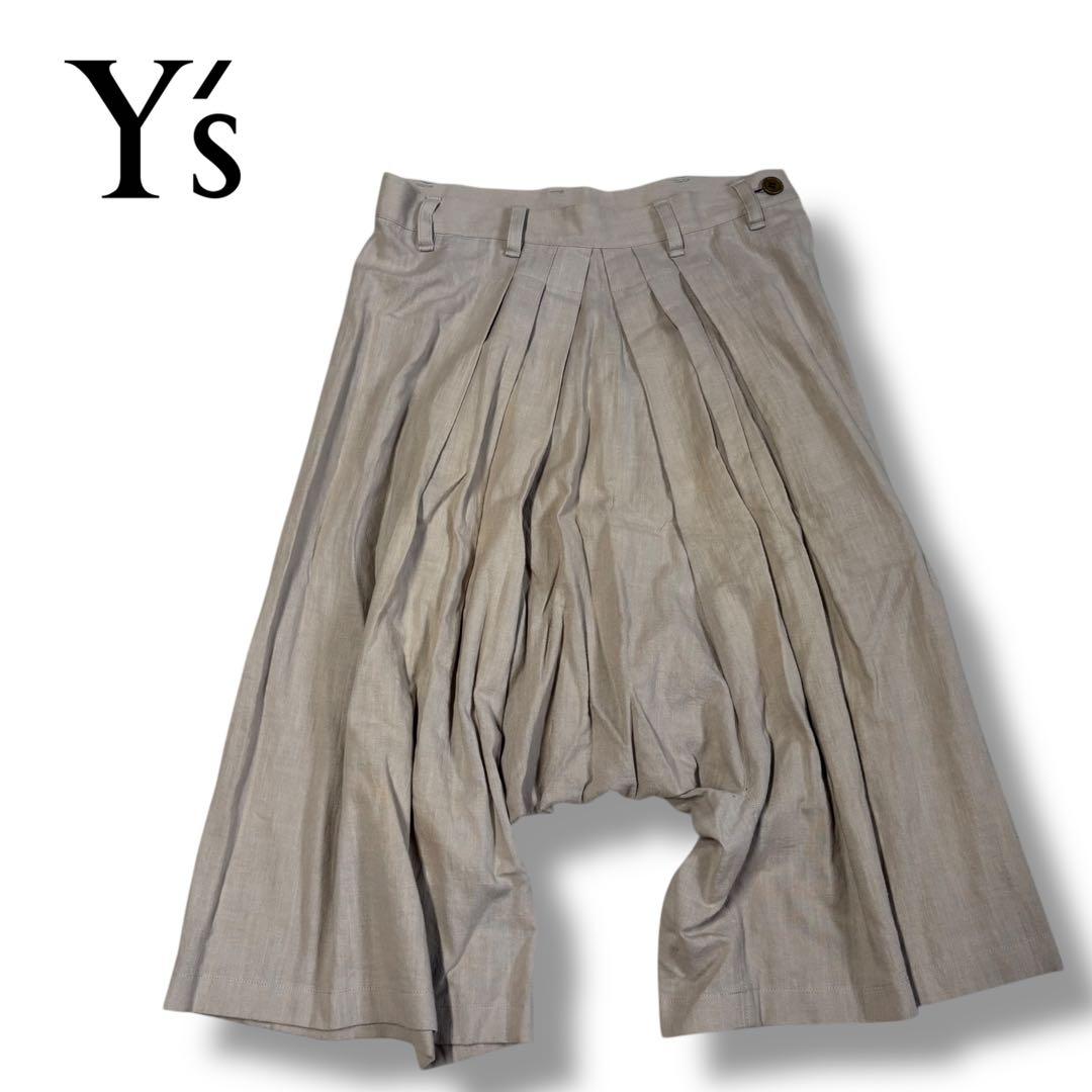 【Y's】プリーツデザイン サルエルパンツ コットンリネン素材 S