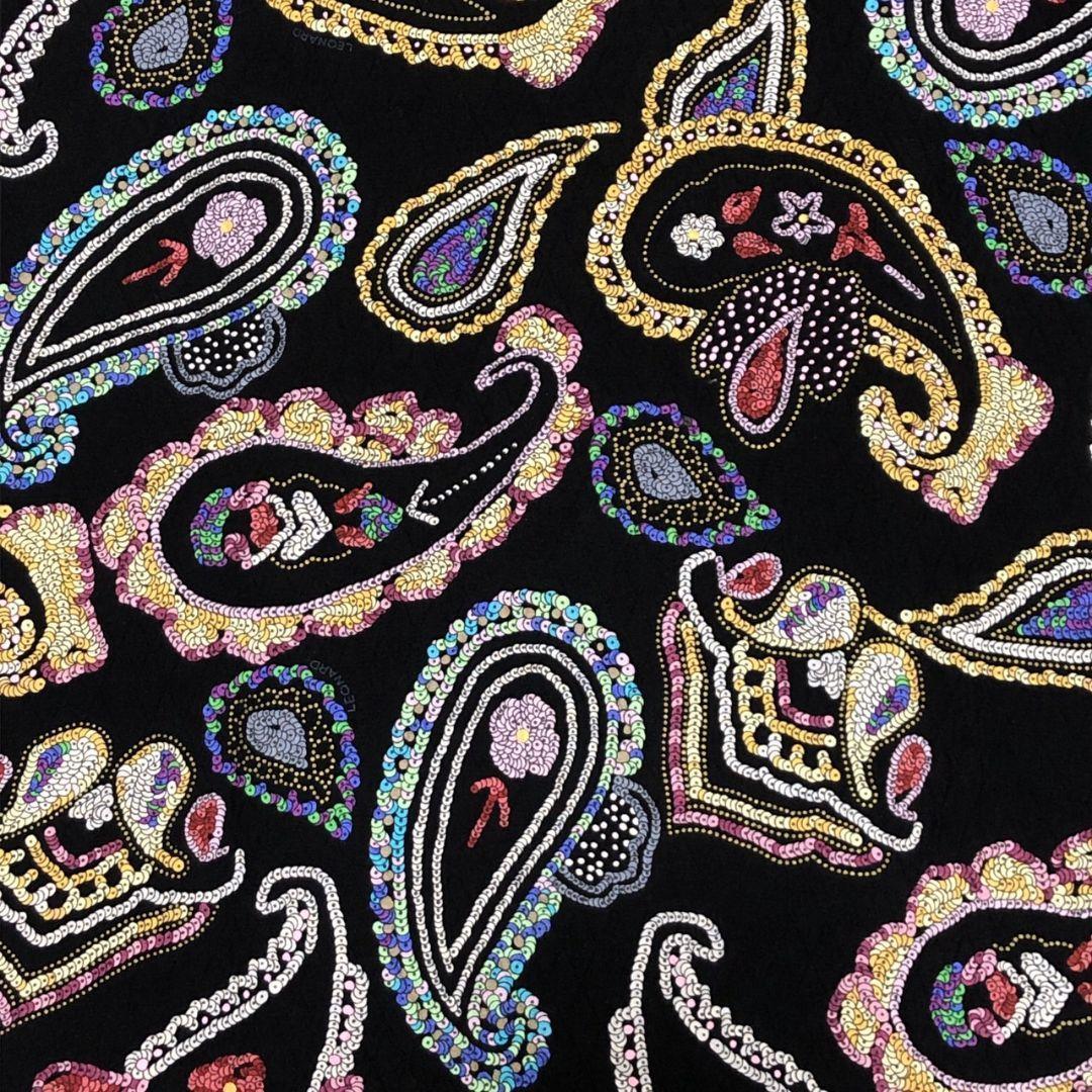 極美品✨ レオナール 金ボタン シルク混 ペイズリー柄 黒 ジャケット コート