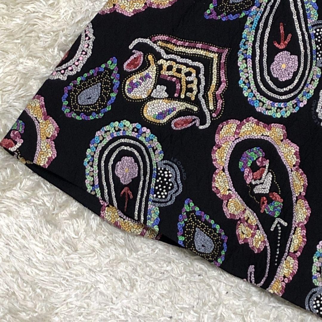 極美品✨ レオナール 金ボタン シルク混 ペイズリー柄 黒 ジャケット コート