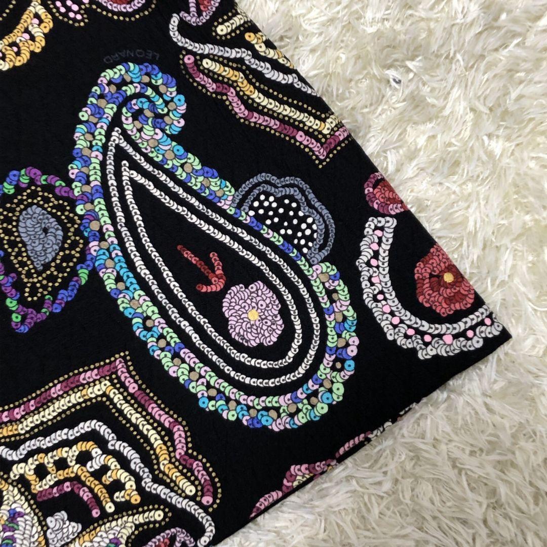 極美品✨ レオナール 金ボタン シルク混 ペイズリー柄 黒 ジャケット コート