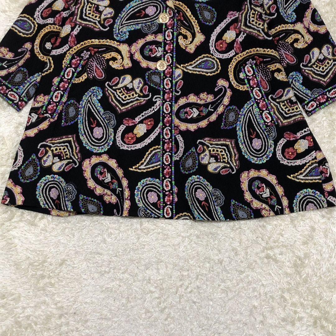 極美品✨ レオナール 金ボタン シルク混 ペイズリー柄 黒 ジャケット コート