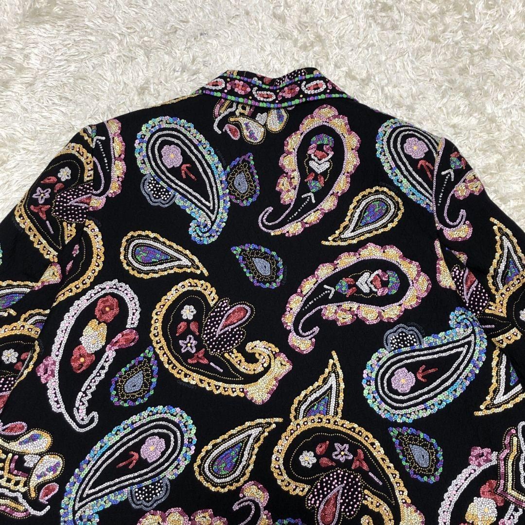 極美品✨ レオナール 金ボタン シルク混 ペイズリー柄 黒 ジャケット コート