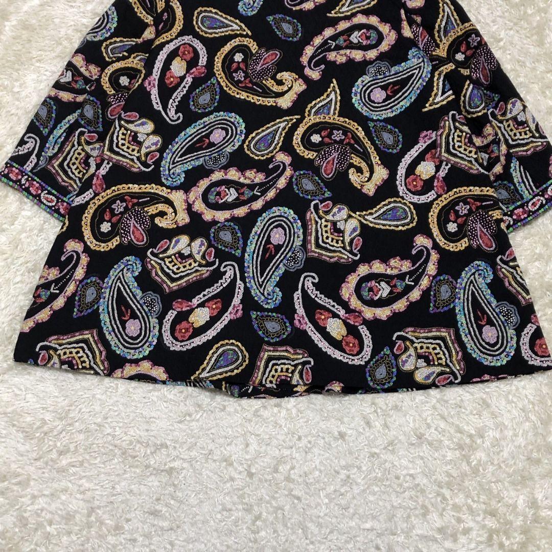 極美品✨ レオナール 金ボタン シルク混 ペイズリー柄 黒 ジャケット コート