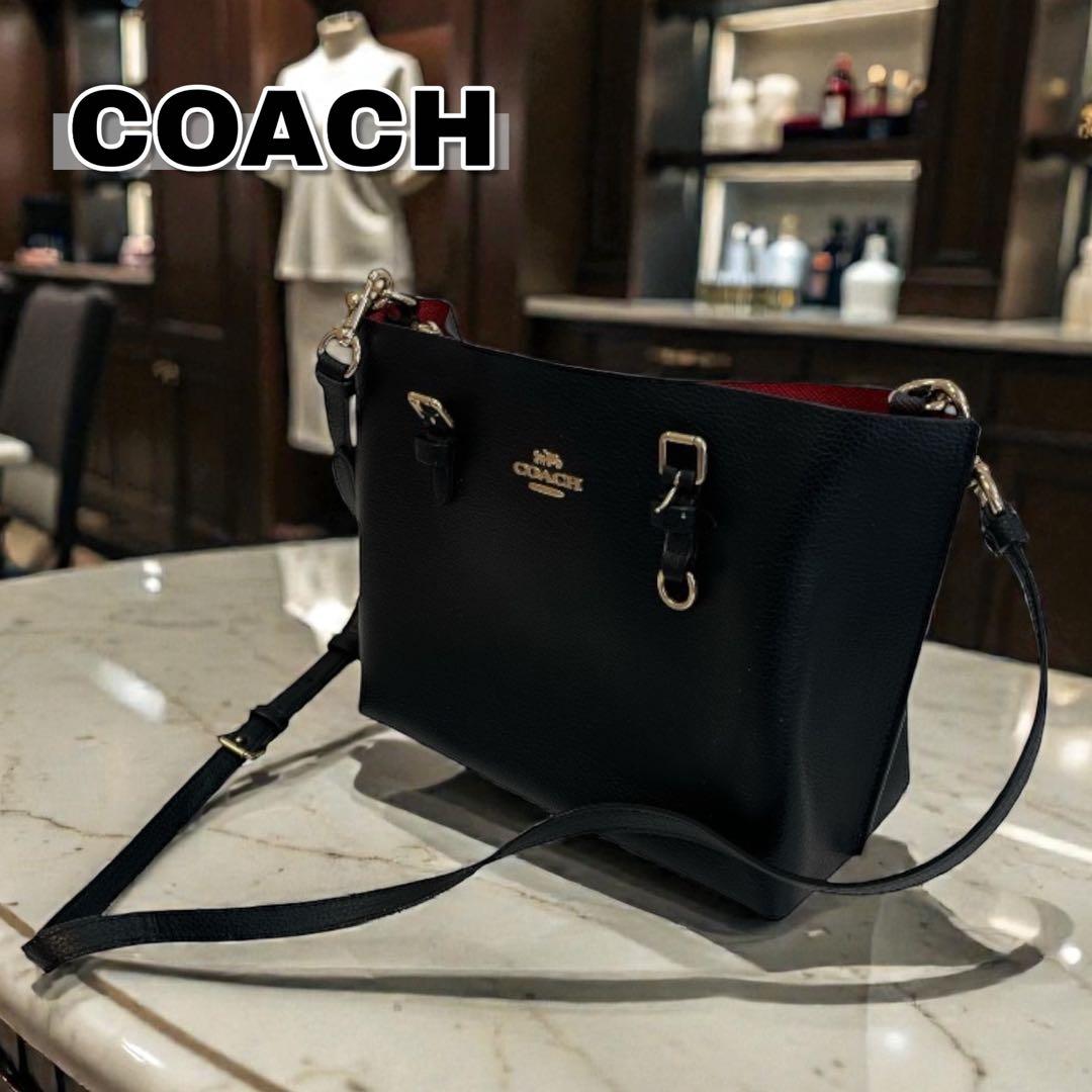 極美品 コーチ ショルダーバッグ ブラック レザー C4084 ハンドル無し