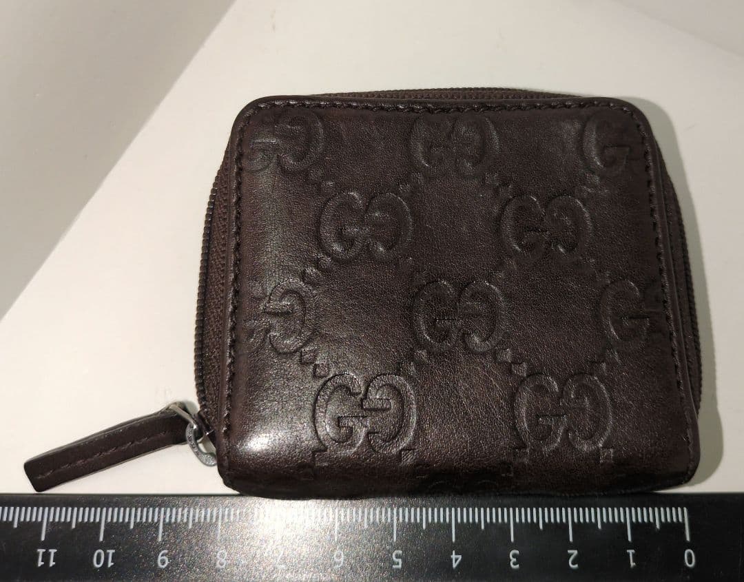 GUCCI 　グッチ　ケース　シマレザー　ラウンドファスナー　ブラウン