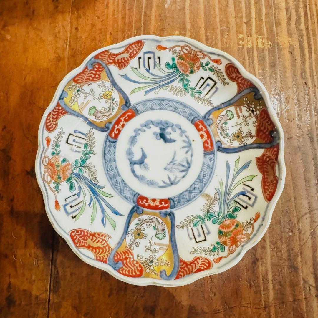 ご確認用　aloha34様　伊万里　アンティーク皿　金彩色絵草花文三枚 お正月