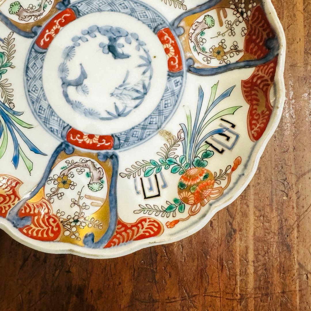 ご確認用　aloha34様　伊万里　アンティーク皿　金彩色絵草花文三枚 お正月