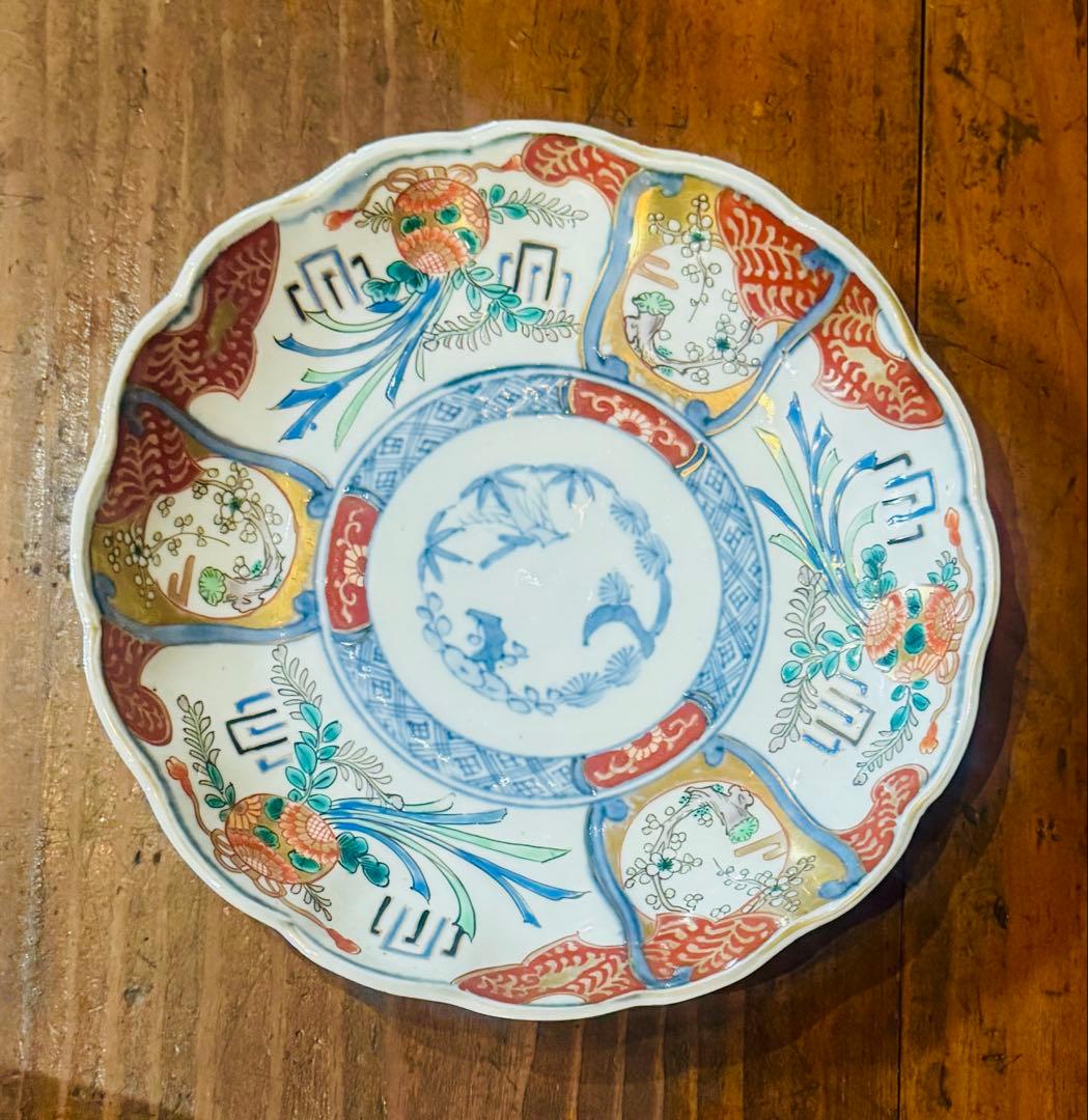 ご確認用　aloha34様　伊万里　アンティーク皿　金彩色絵草花文三枚 お正月