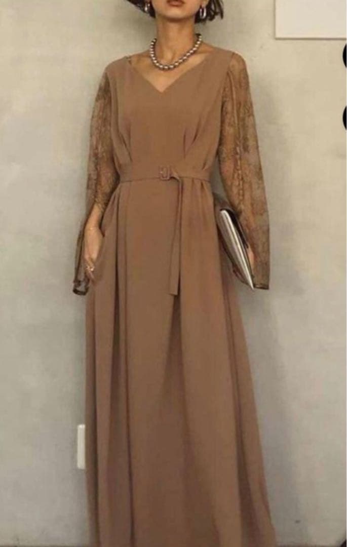 【美品】Ameri vintage DRESS ベージュ　ベルト付き