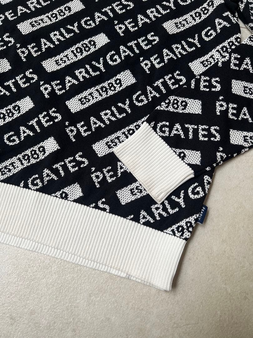 0サイズ PEARLY GATES ロゴニットセーター ブラック ホワイト