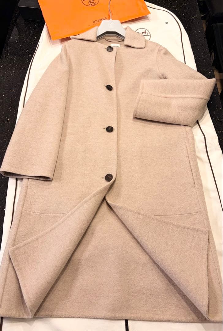 【美品】HERMÈS カシミヤ100％ ロングコート❤︎ベージュ❤︎静かなる贅沢