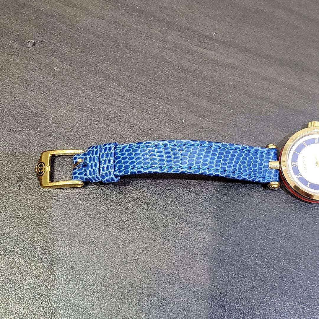 極美稼働品　グッチGUCCI シェリーライン ブルー　ゴールド レディース腕時計