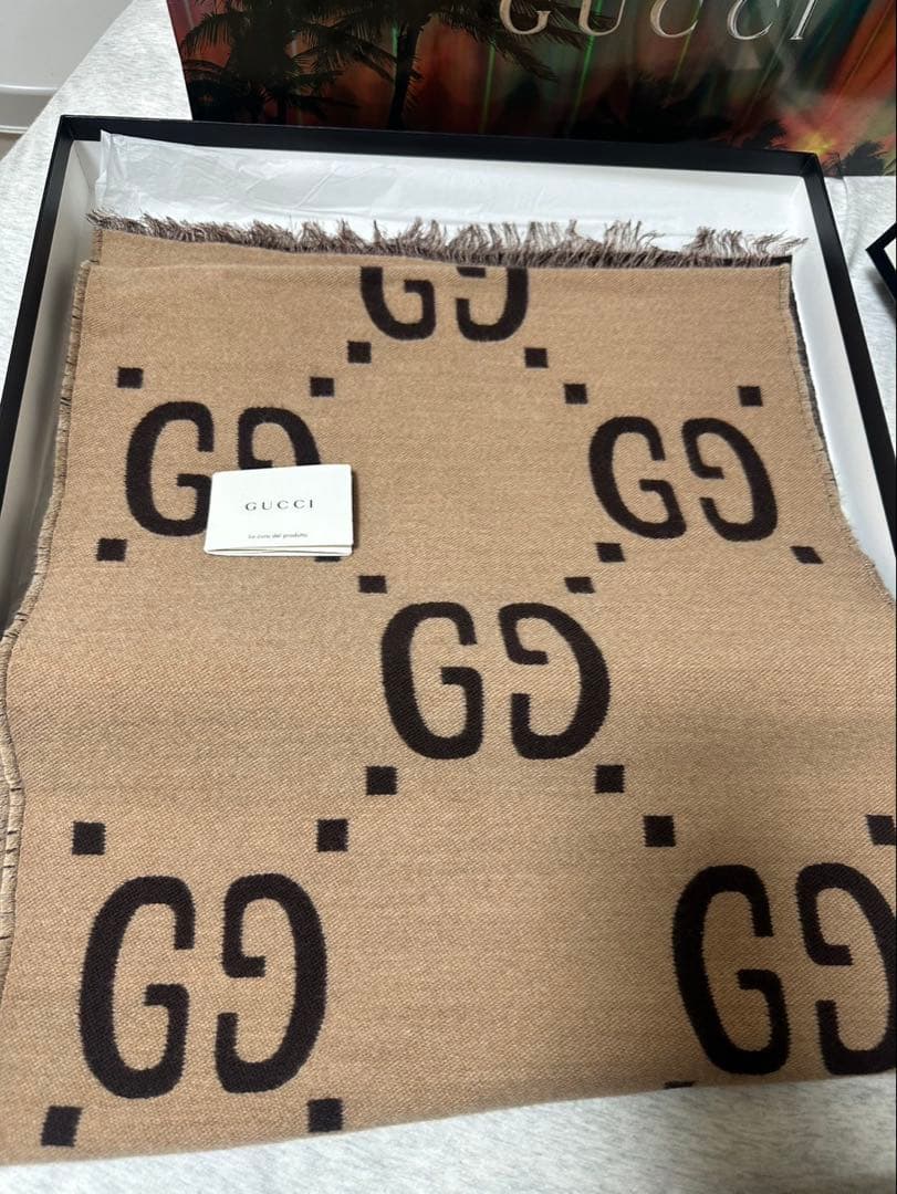 GUCCI GG ジャカード ウールシルクマフラー