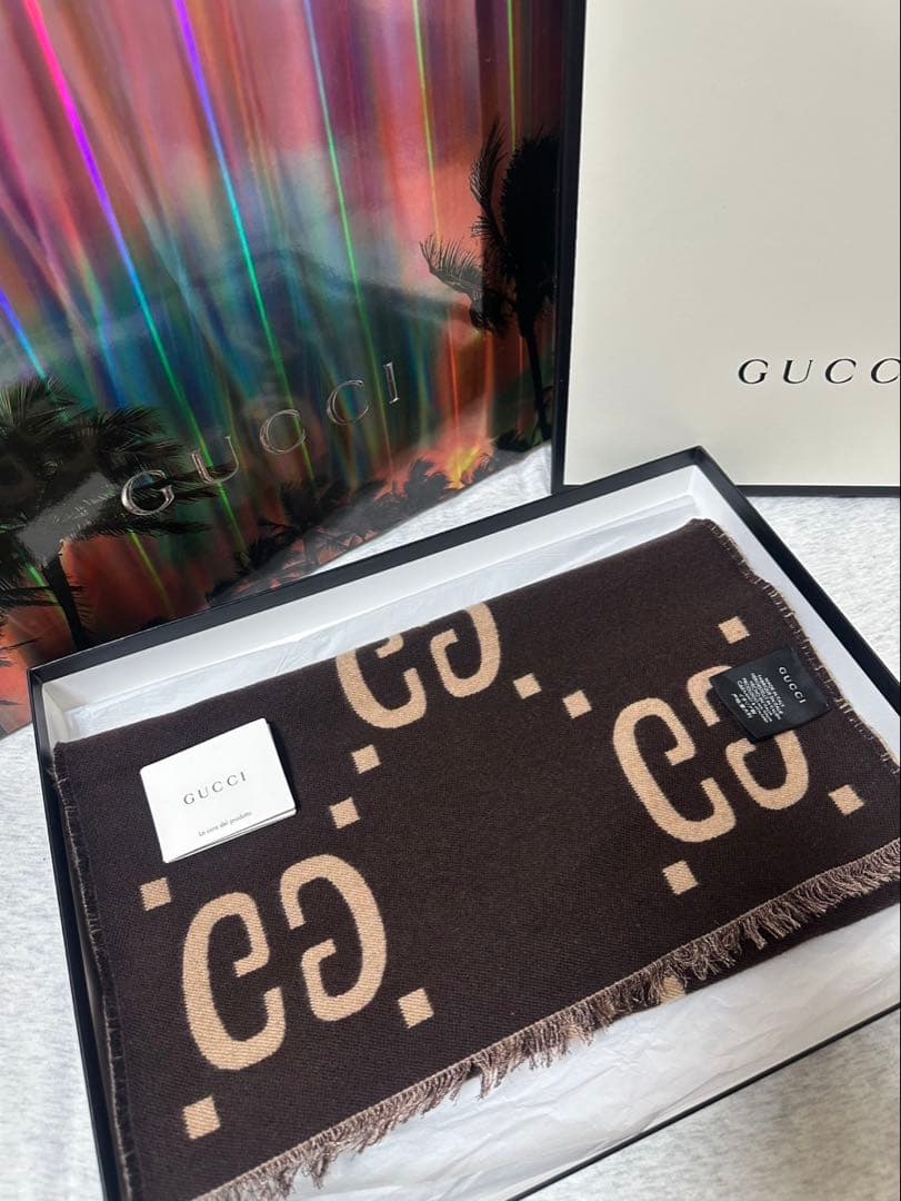GUCCI GG ジャカード ウールシルクマフラー