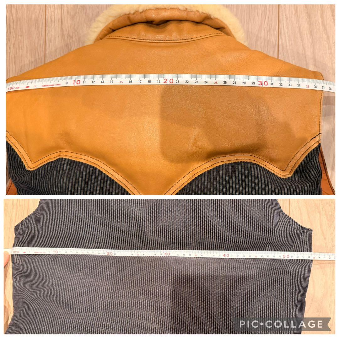 Ron Herman別注 ロッキーマウンテンMダウンベスト レザー×シープ襟38