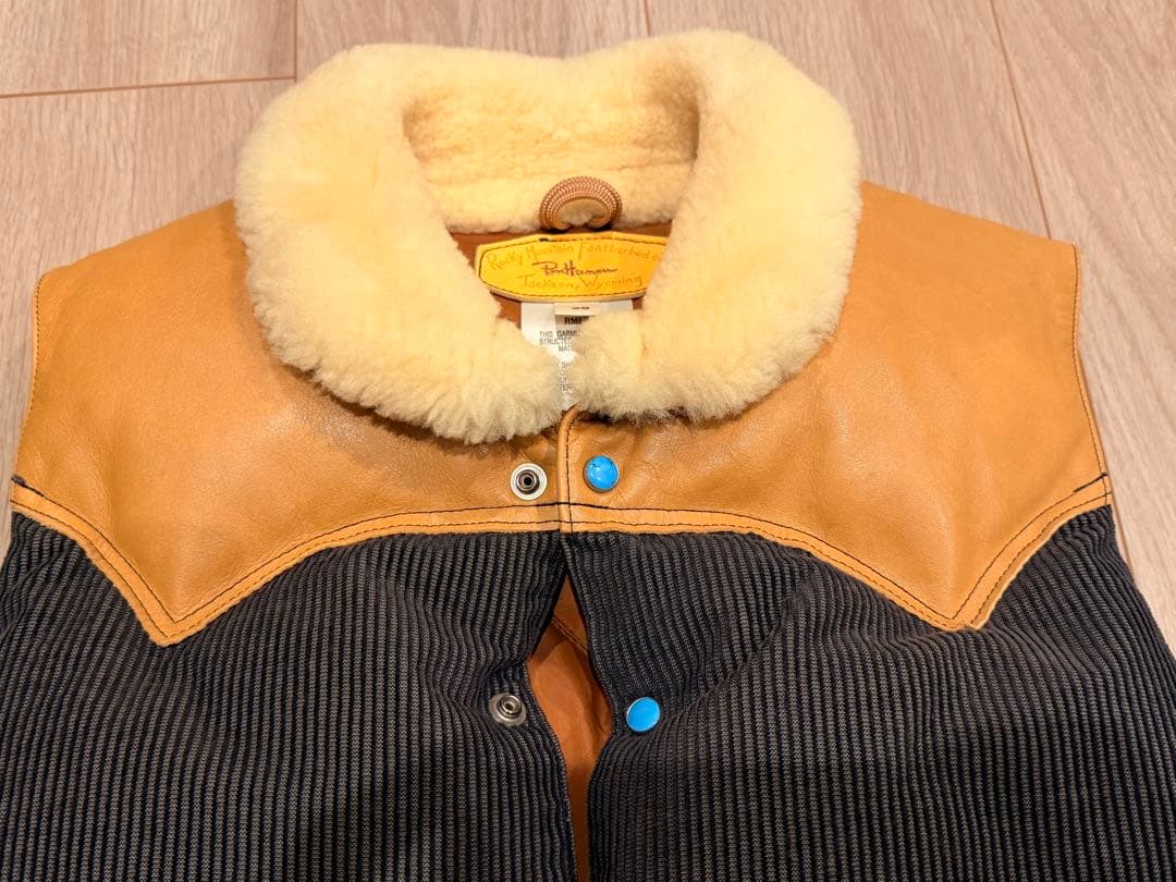Ron Herman別注 ロッキーマウンテンMダウンベスト レザー×シープ襟38