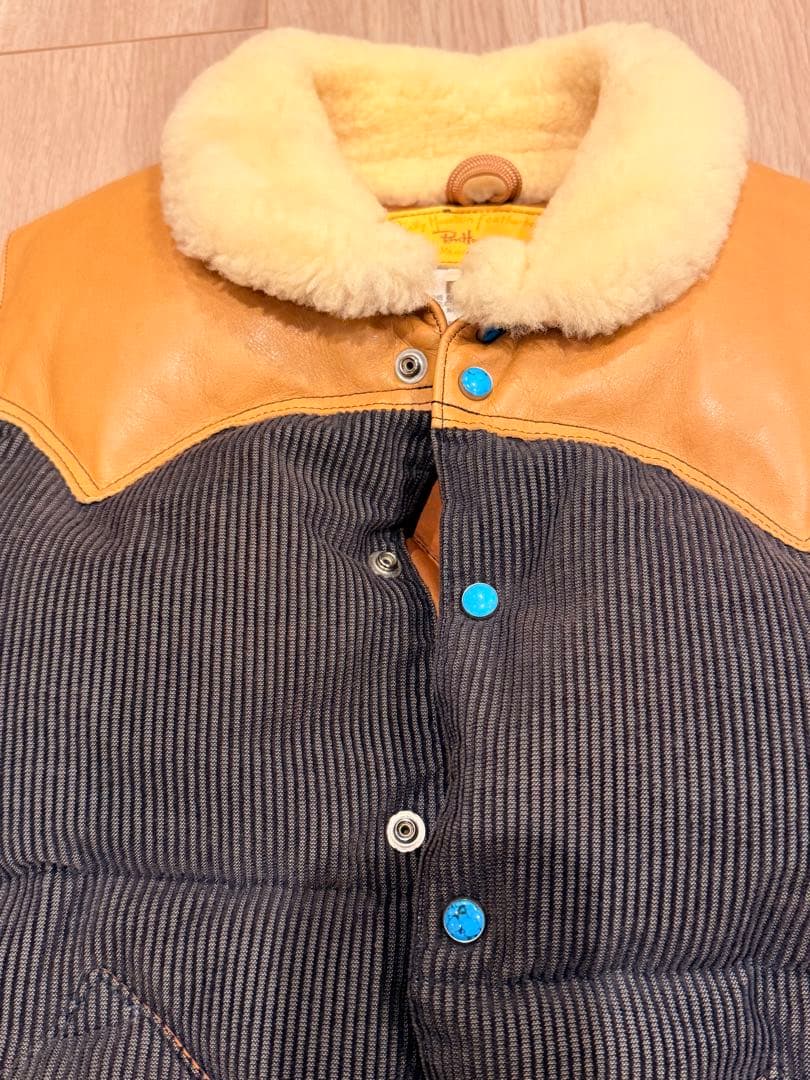 Ron Herman別注 ロッキーマウンテンMダウンベスト レザー×シープ襟38