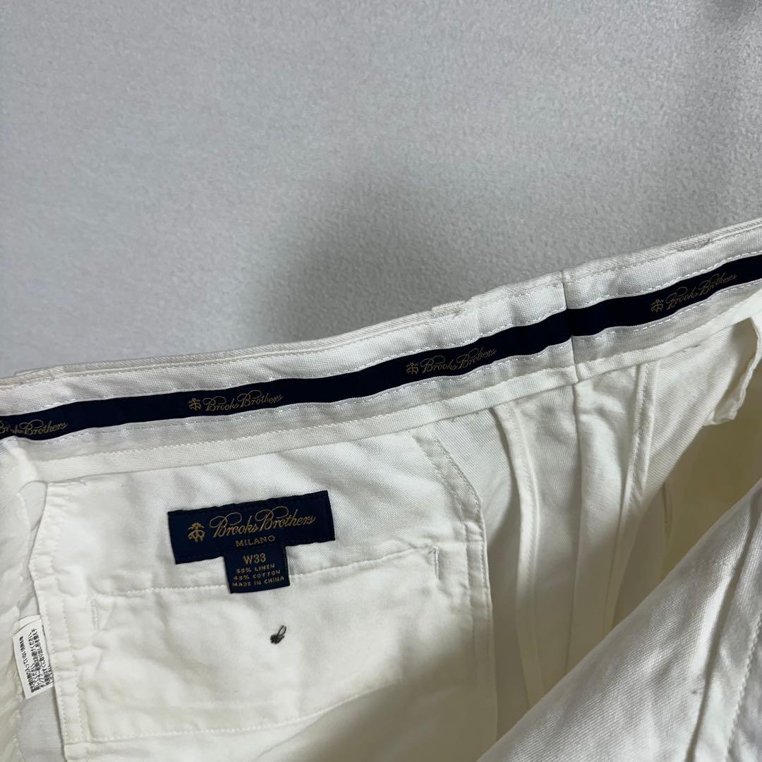 ブルックスブラザーズ 麻 リネンスラックス チノパン W33 白 ホワイト