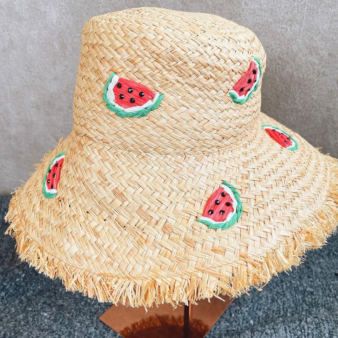 ケイトスペードニューヨーク ストローハット ウォーターメロン 麦わら帽子 すいか