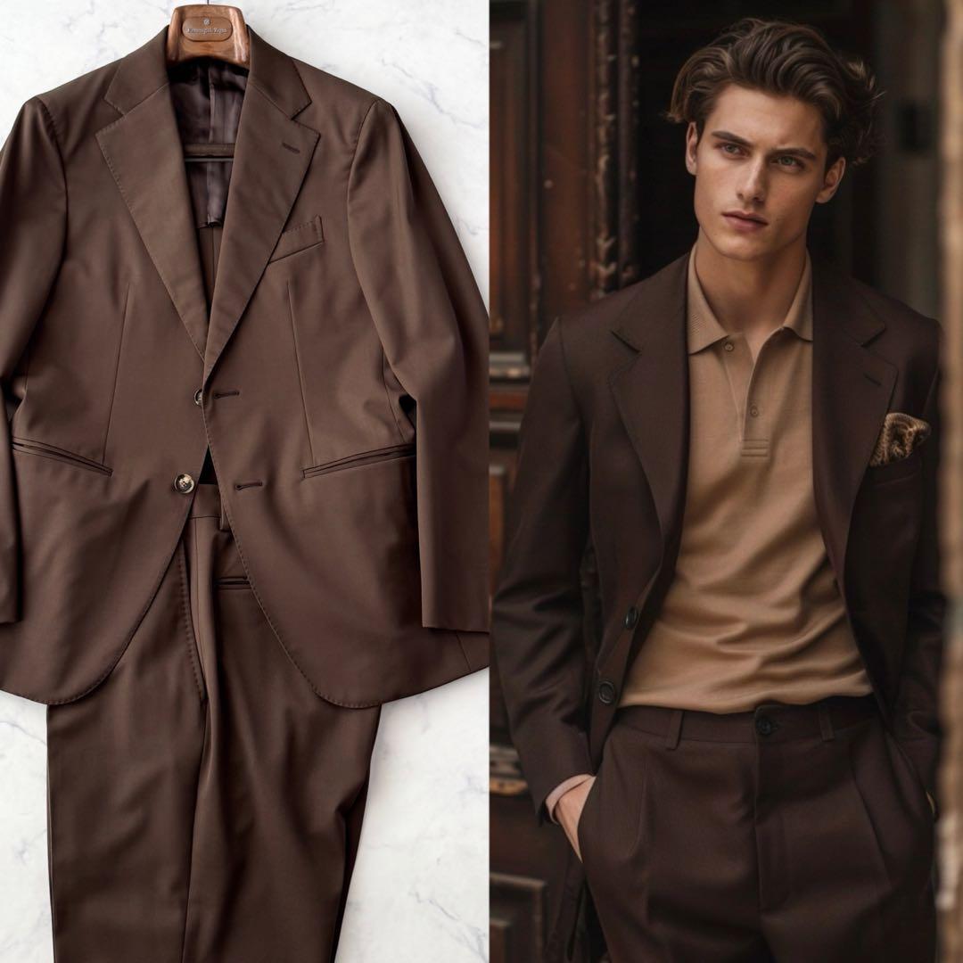 CARUSO カルーゾ アイーダ セットアップ スーツ ブラウン 茶 46 M