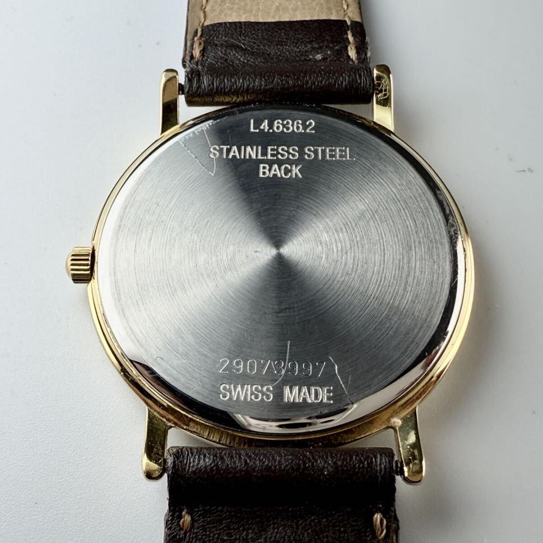 メンズ 美品【新品電池/稼働】ロンジン 腕時計 デイト クォーツ ゴールド文字盤