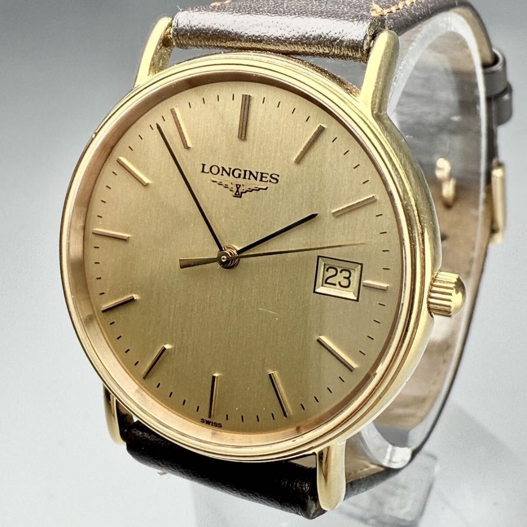 メンズ 美品【新品電池/稼働】ロンジン 腕時計 デイト クォーツ ゴールド文字盤
