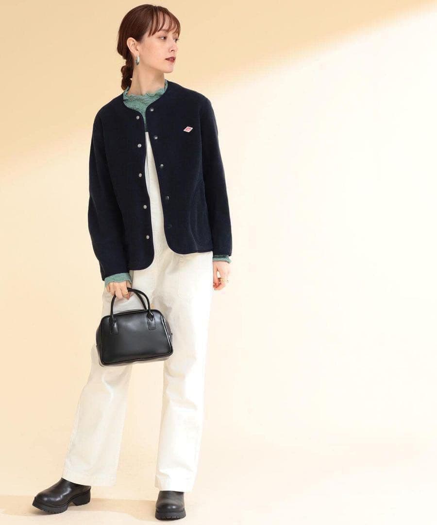 DANTONダントン　フリース ノーカラーカーディガン　ネイビー38