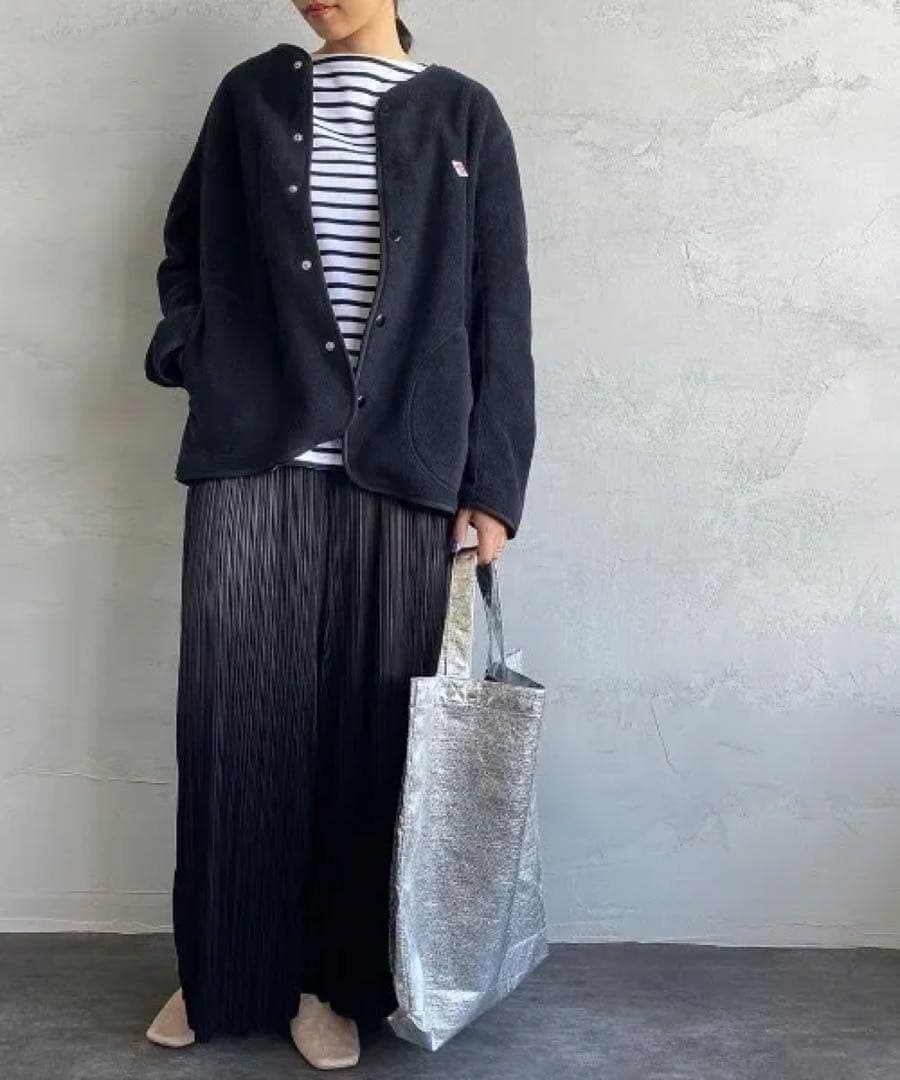 DANTONダントン　フリース ノーカラーカーディガン　ネイビー38