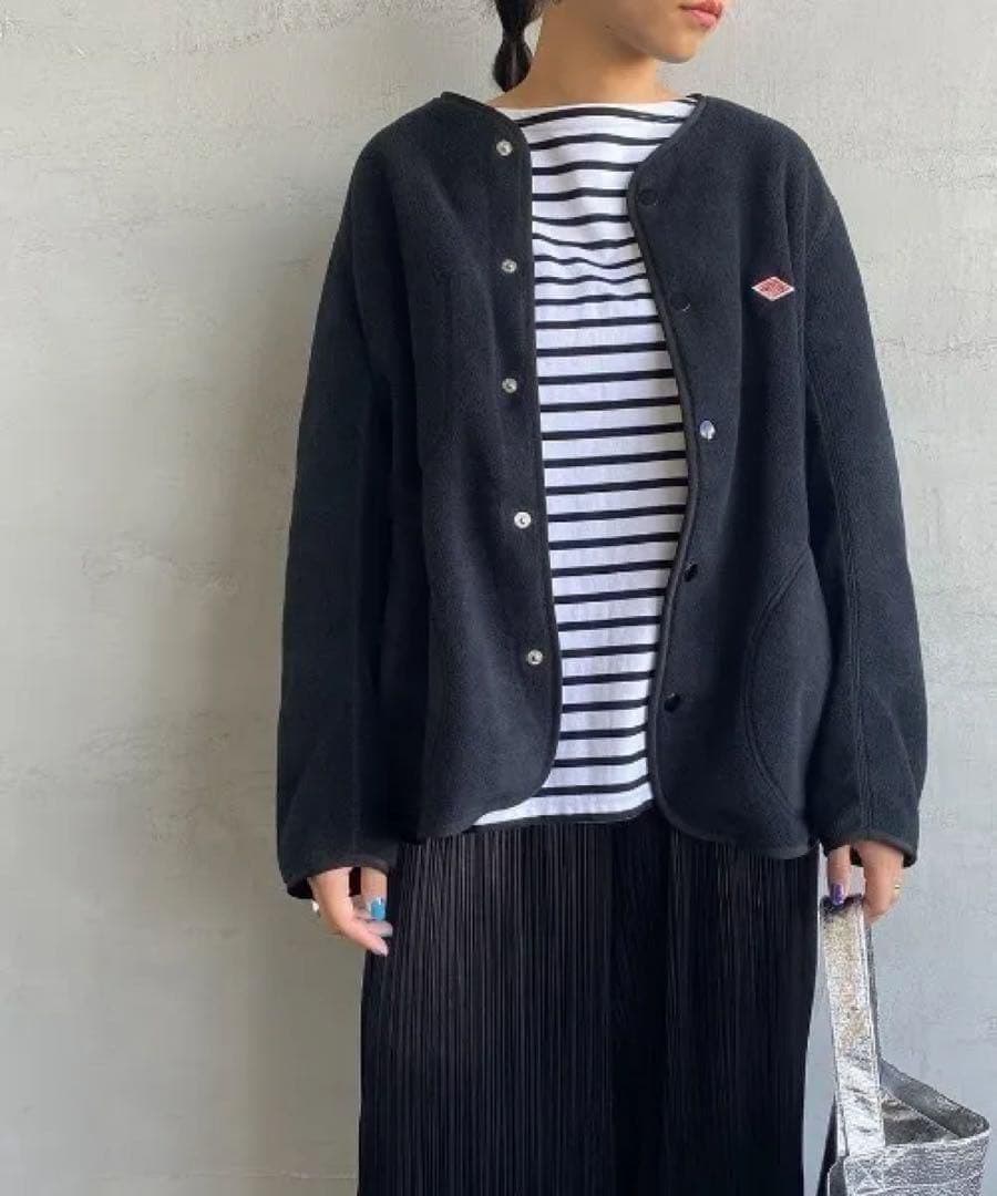 DANTONダントン　フリース ノーカラーカーディガン　ネイビー38