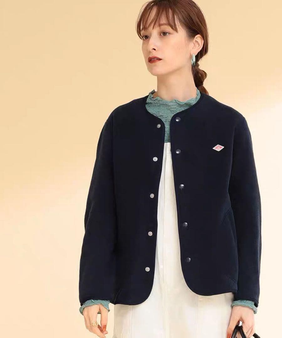 DANTONダントン　フリース ノーカラーカーディガン　ネイビー38