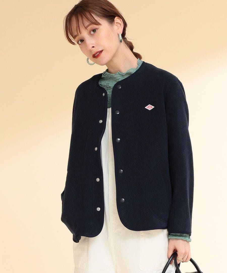 DANTONダントン　フリース ノーカラーカーディガン　ネイビー38