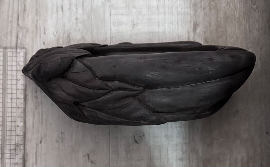 大バーゲンアンティークの茄子と裏に雲をあしらった彫刻硯　木製外枠付き‼️