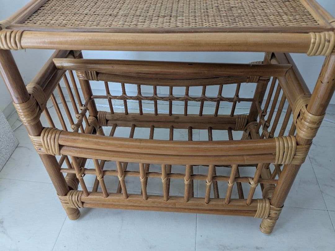 ラタン製 ラック サイド ボード チェスト マガジンラック 藤 ヴィンテージ