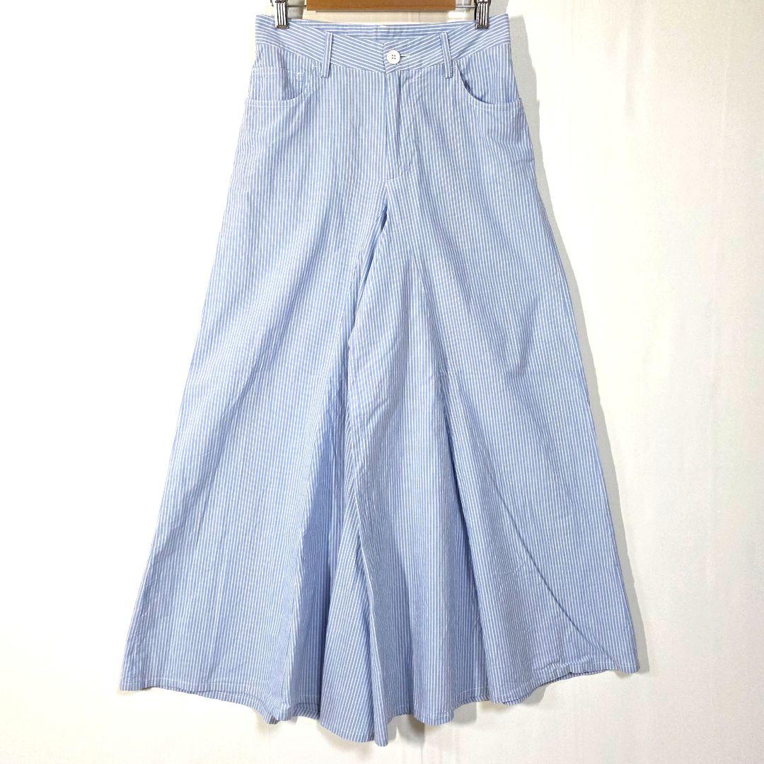 MM6メゾンマルジェラ【36】フレアパンツ 水色 キュロットストライプ　夏